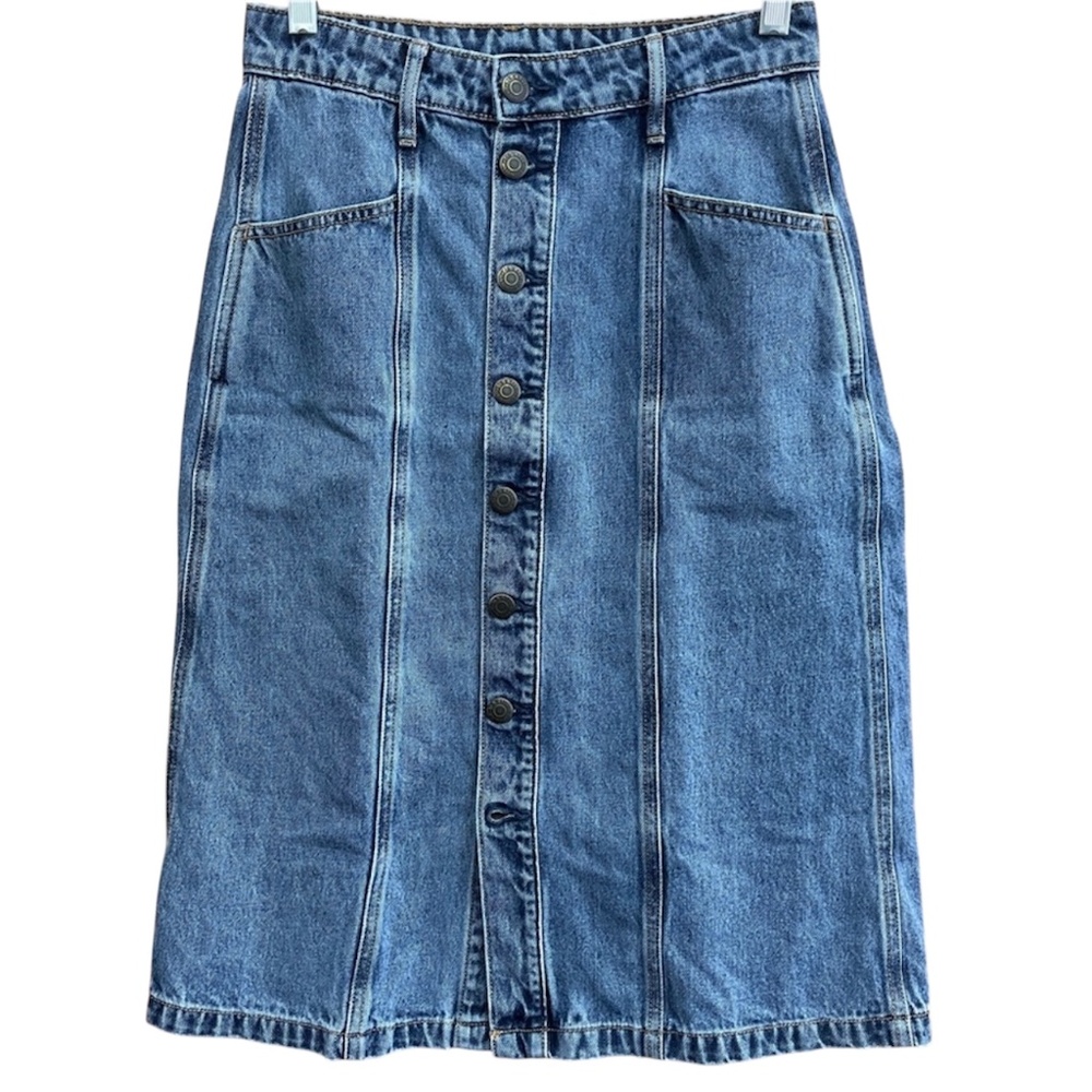 Old Navy Classic Long A-Line ALICE Denim Button Front Denim Jean Midi Skirt 0